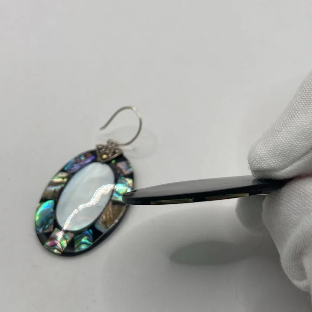 Robert Manse Sterling Silver 18K Abalone Mother of Pearl Earrings 2 1/4”L - Picture 10 of 13